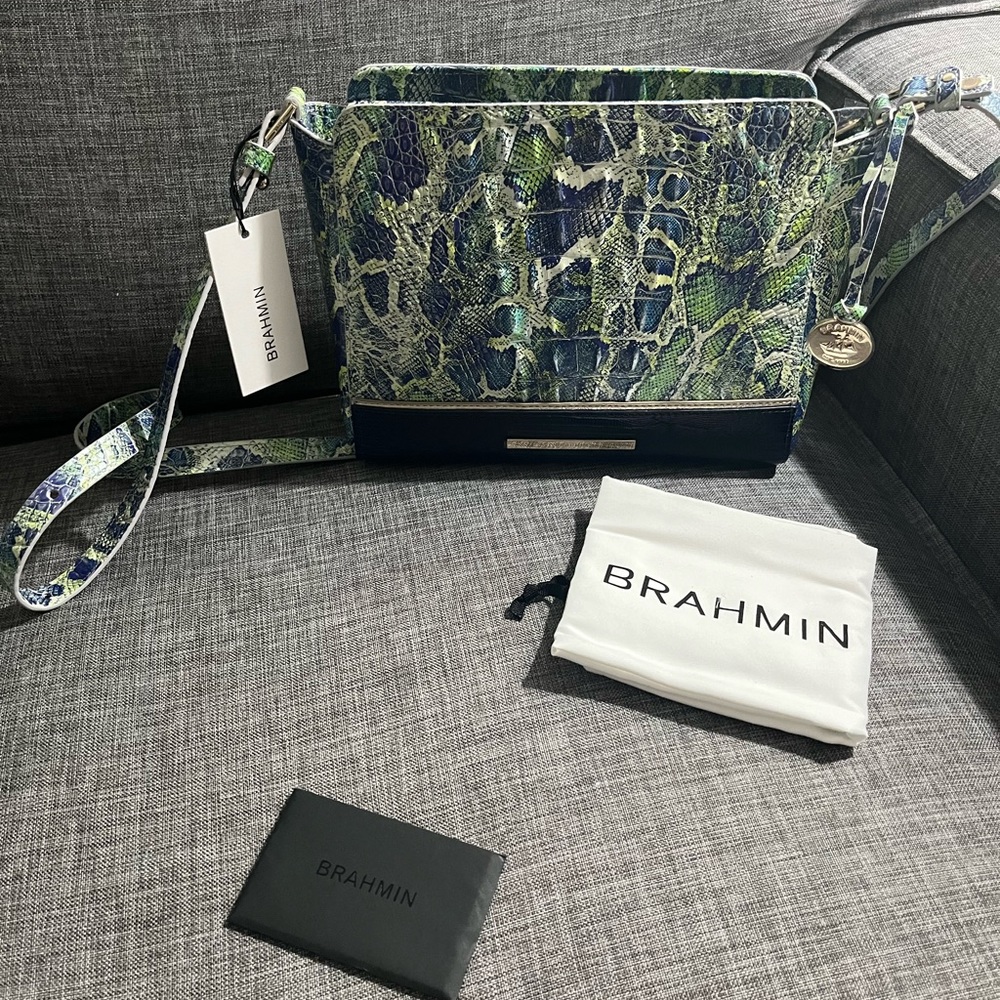 BRAHMIN Carrie Crossbody Green Viper Mackay Leather NWT